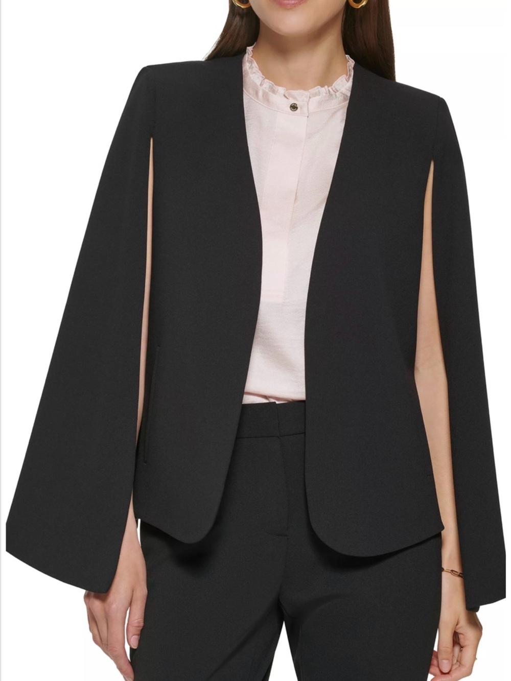 DKNY Black Cape-Sleeve Open Front Blazer